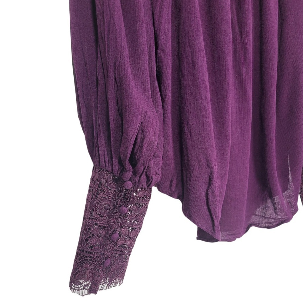 Free People Flutter By Peasant Lace Trim Square Neckline Blouse in Plum - Picture 10 of 13